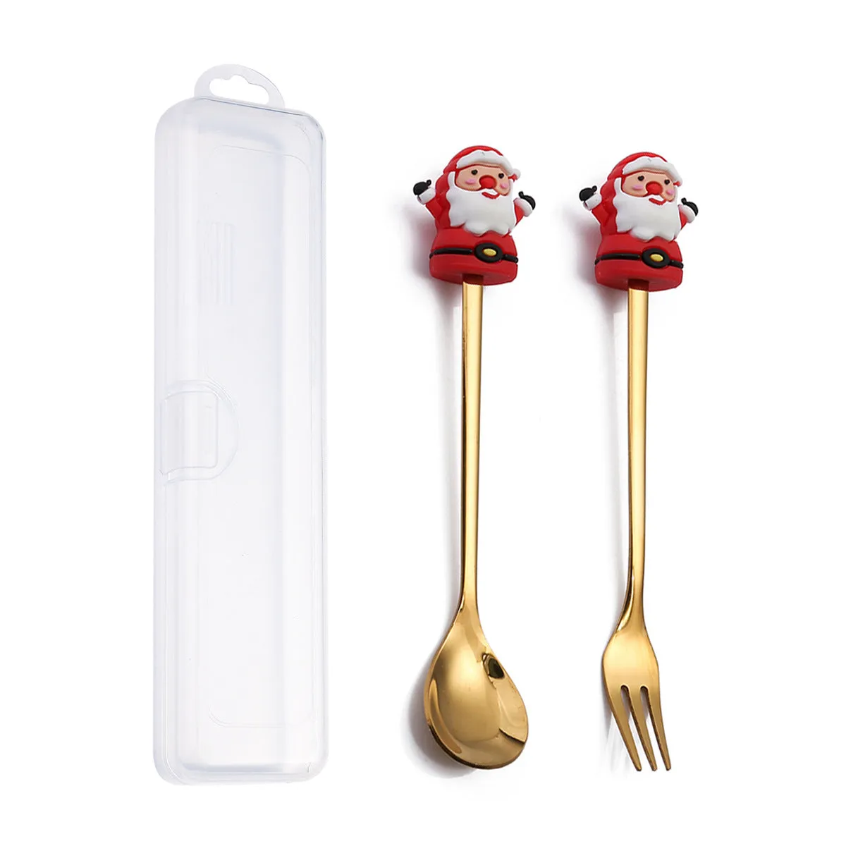 Q Christmas Dessert Spork Set Cute Doll Dessert Spoon Cartoon Tableware Fruit Fork Portable Coffee Spoon