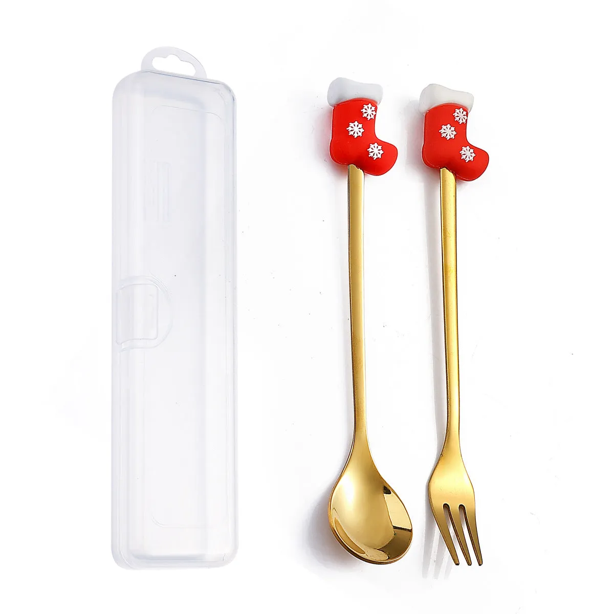 Q Christmas Dessert Spork Set Cute Doll Dessert Spoon Cartoon Tableware Fruit Fork Portable Coffee Spoon