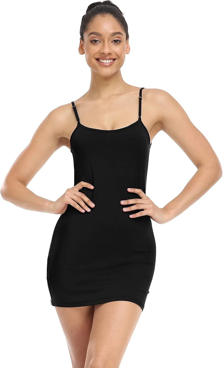 Qaffier Full Slips Dress for Women Adjustable Spaghetti Strap V Neck Under Dress Camisole Mini Slip Dress