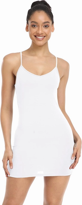 Qaffier Full Slips Dress for Women Adjustable Spaghetti Strap V Neck Under Dress Camisole Mini Slip Dress