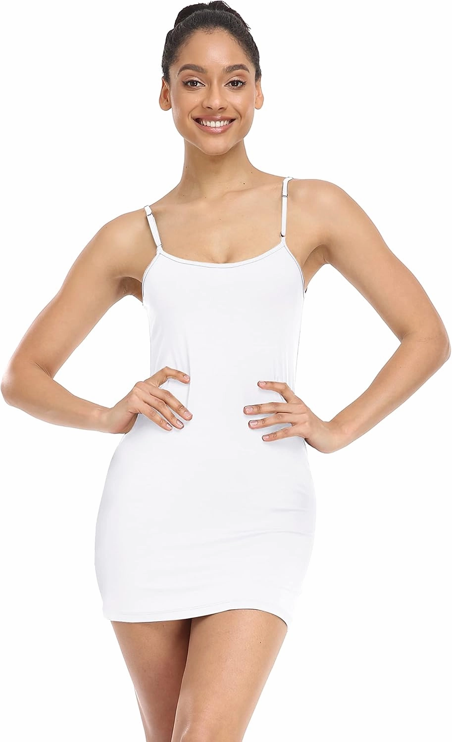 Qaffier Full Slips Dress for Women Adjustable Spaghetti Strap V Neck Under Dress Camisole Mini Slip Dress
