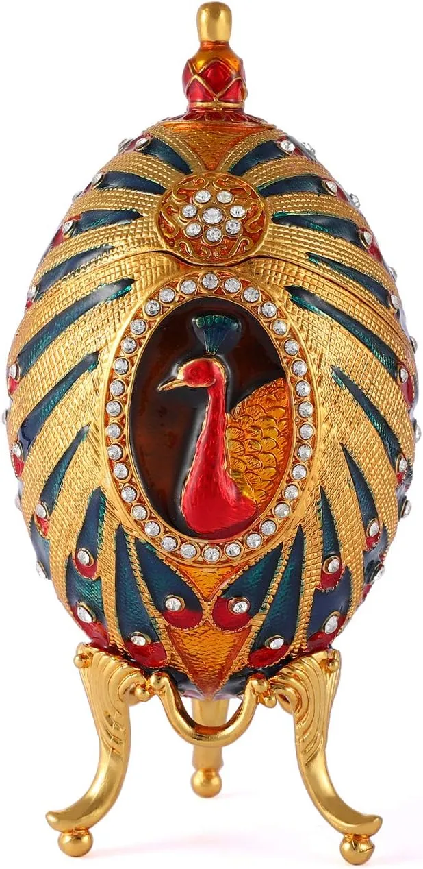 QIFU Easter Egg Series Hand Painted Jewelry Trinket Box with Rich Enamel and Sparkling Rhinestones Unique Gift Home Decor Easter Day Collectible