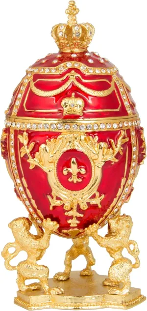 QIFU Vintaga Red Easter Egg Replica Hinged Jewelry Trinket Box Hand Painted Collectible Figurine Unique Gift Home Decor