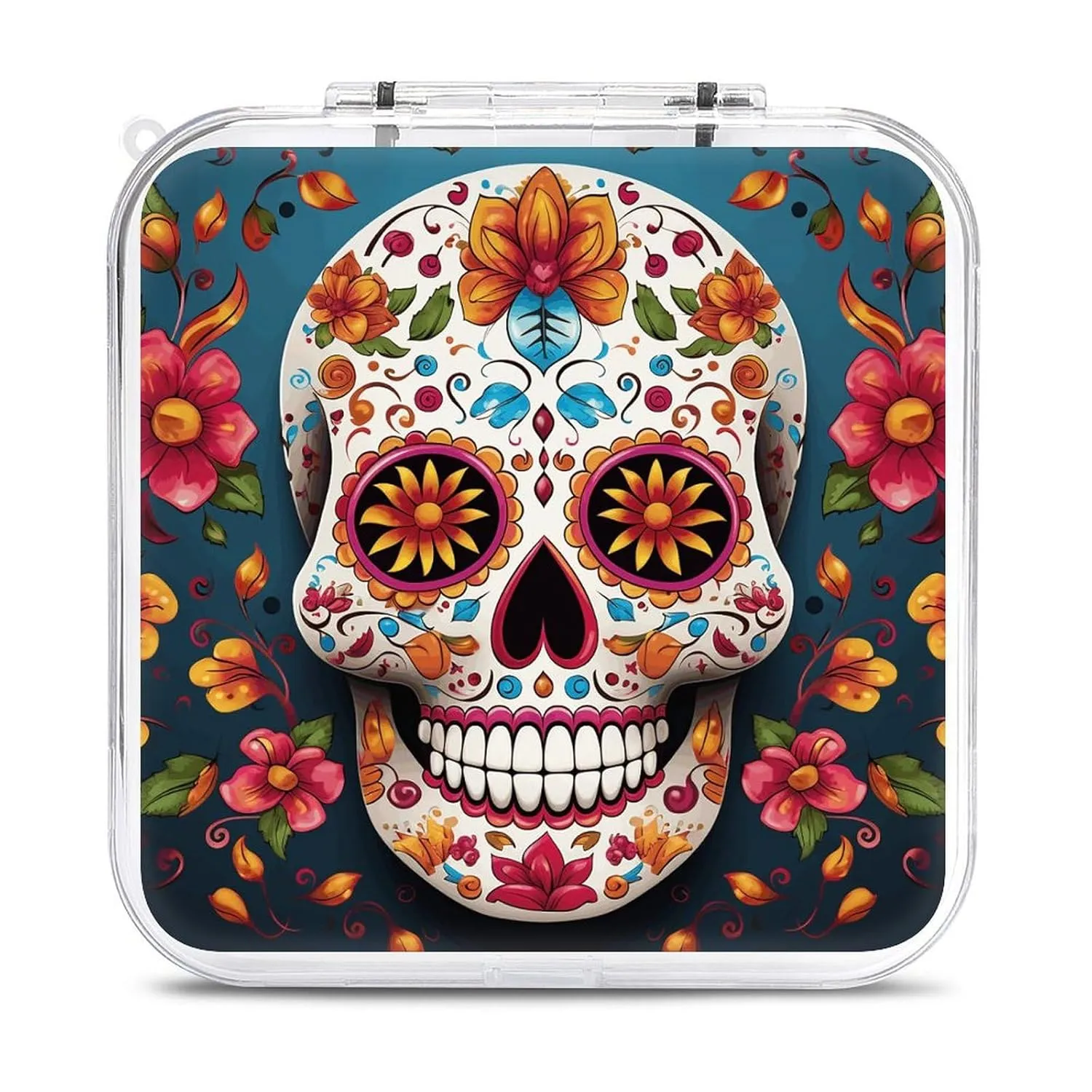 QMNBTES Colorful Sugar Skull Switch Game Case Switch Game Holder Cartridge Case Storage 12 Games & 2 Micro Sd Card Slots, Travel Carry Cases, Portable Games Card Storage, Hard Shell, Buckle Closure