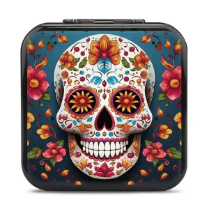 QMNBTES Colorful Sugar Skull Switch Game Case Switch Game Holder Cartridge Case Storage 24 Games & 2 Micro Sd Card Slots, Travel Carry Cases, Portable Games Card Storage, Hard Shell, Buckle Closure