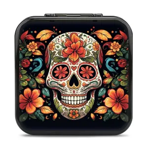 QMNBTES Colorful Sugar Skull Switch Game Case Switch Game Holder Cartridge Case Storage 24 Games & 2 Micro Sd Card Slots, Travel Carry Cases, Portable Games Card Storage, Hard Shell, Buckle Closure