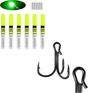 QualyQualy 6 Pcs LED Glow Sticks for Fishing with Batteries, Fishing Treble Hooks Black 25pcs/Pack Replacement Fishing Hooks