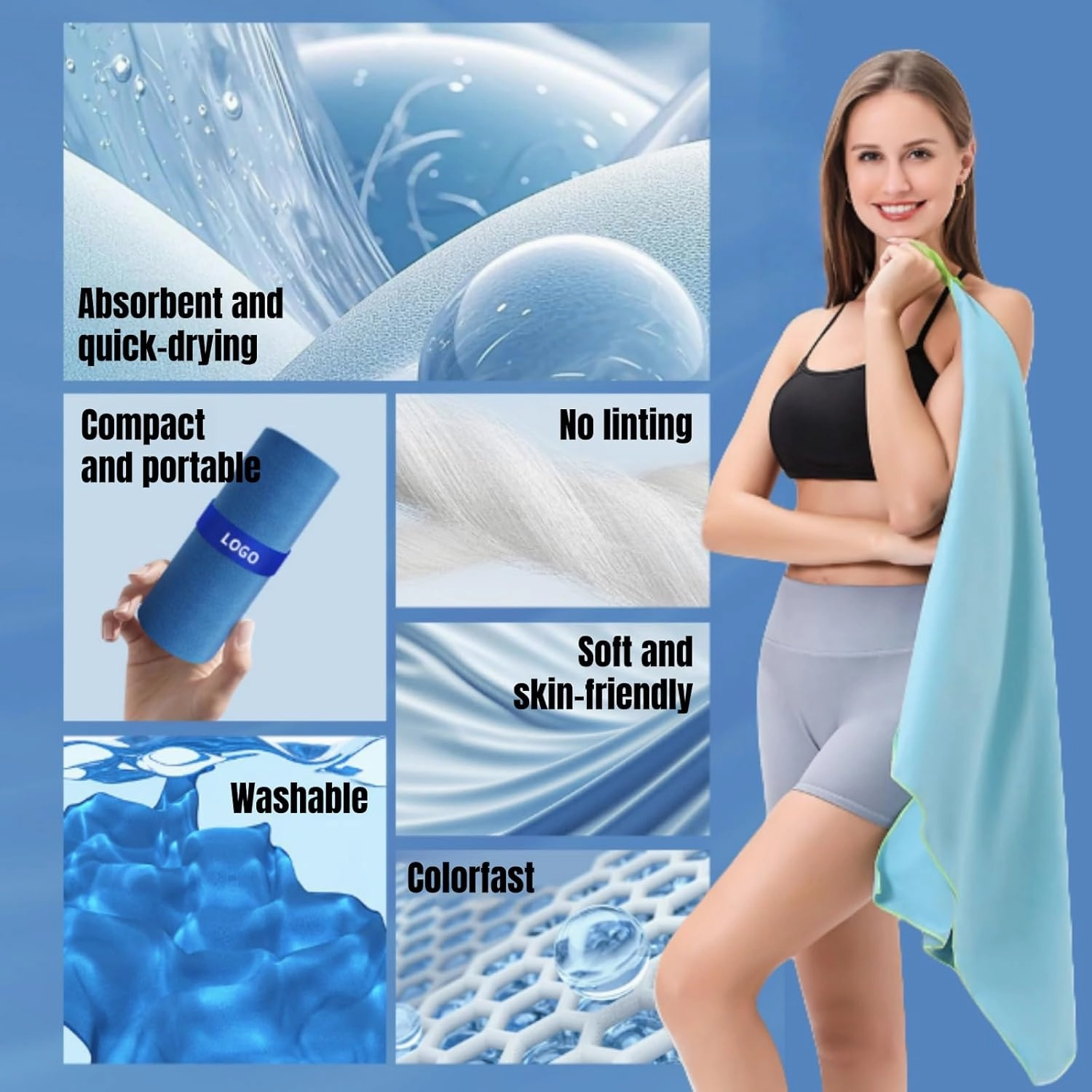 Quick Dry Lightweight Sand Free Towel for Beach, Gym, Yoga & Camping, 2 with Travel Bag (31"*51",Gray)