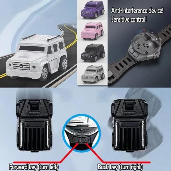 "Mini Remote Control Car Watch – USB Charging Cartoon RC Car for Kids | Small Racing Toy (Random Color)"