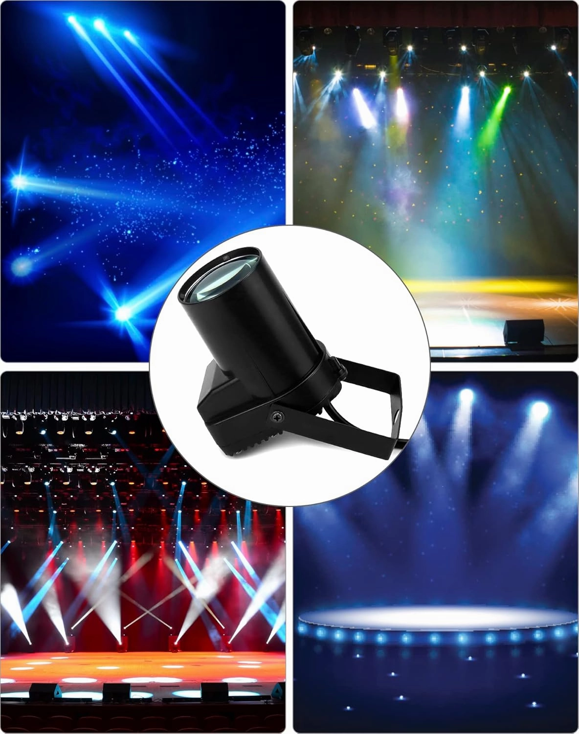 QWORK White LED Beam Pinspot Light, 2 Pack 3W LED Beam Spotlight with Lens, DJ Mirror Ball Lighting