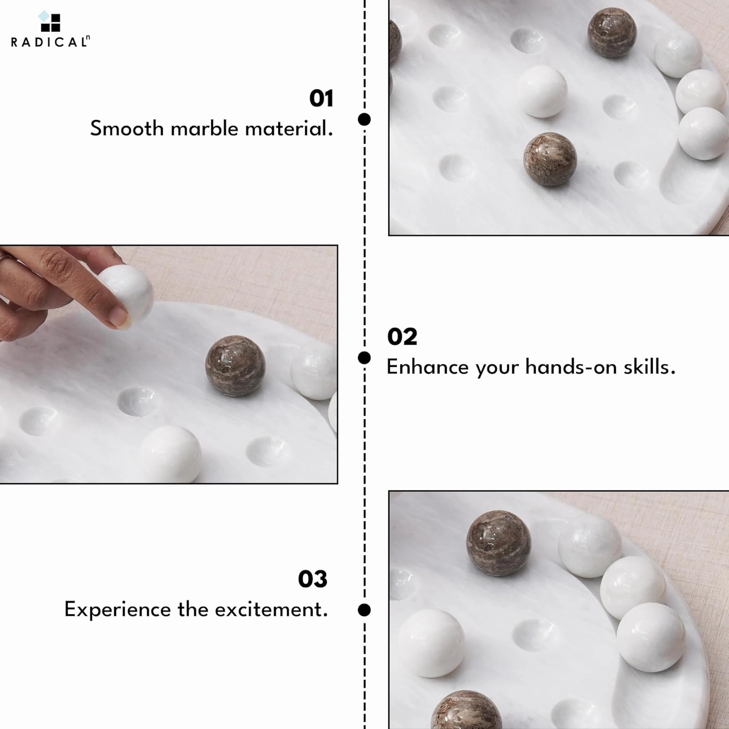 Radicaln Marble Tic Tac Toe Game 10" Inch White & Oceanic Handmade Decorative Marble Game Set Farmhouse Coffee Table Decor Ideal Family Board Games for Adults