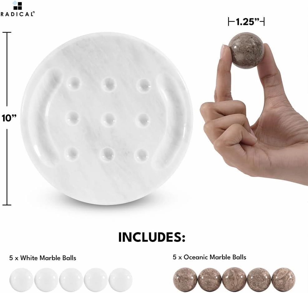 Radicaln Marble Tic Tac Toe Game 10" Inch White & Oceanic Handmade Decorative Marble Game Set Farmhouse Coffee Table Decor Ideal Family Board Games for Adults