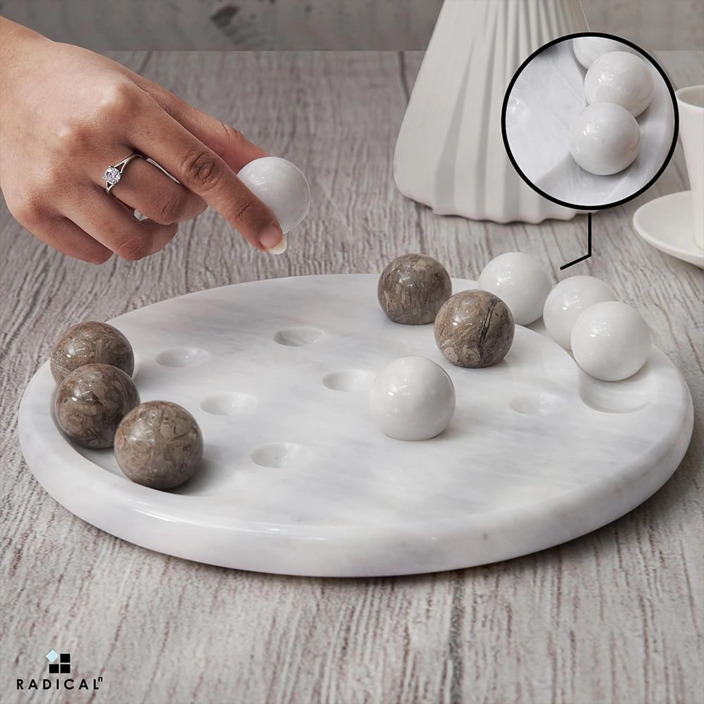 Radicaln Marble Tic Tac Toe Game 10" Inch White & Oceanic Handmade Decorative Marble Game Set Farmhouse Coffee Table Decor Ideal Family Board Games for Adults