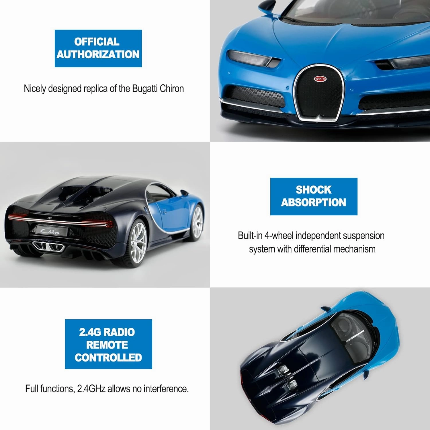 RASTAR RC Bugatti Chiron Remote Control Car, 1/14 RASTAR Bugatti Chiron RC Car - Blue