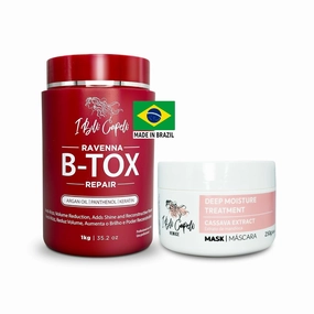 Ravenna B-tox Repair Kit - Hair B-tox Treatment & Argan Oil Mask 44 Fluid Ounces - Formaldehyde-Free, Anti-Frizz, Volume Reduction