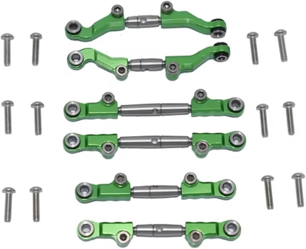 RC Car Accessories Compatible with LOSI for Mini-T 2.0 2WD for Stadium 1/18 RC Car Truck Metal Adjustable Front Rear Steering Tie Rod Link Set(Green)
