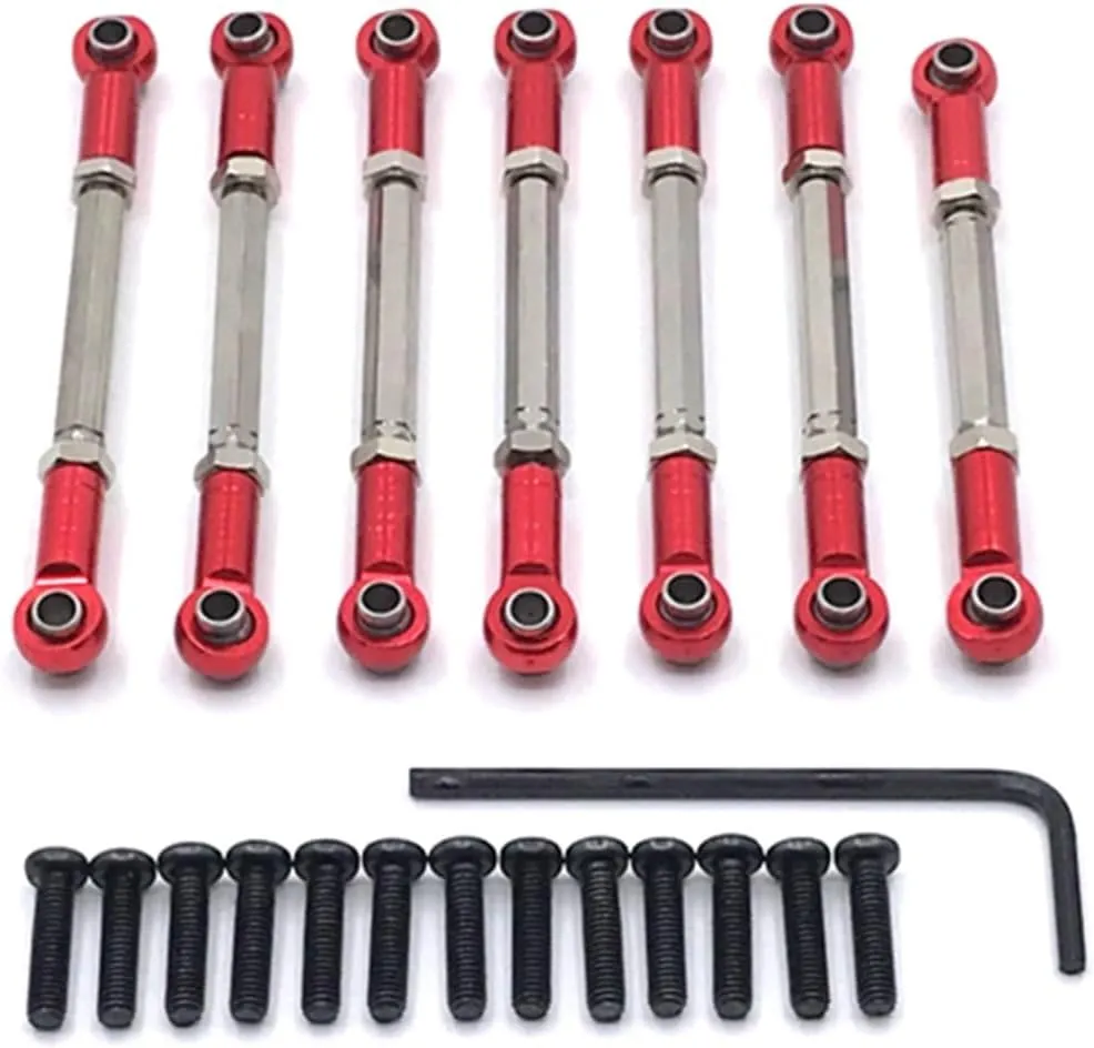 RC Car Accessories Compatible with WLtoys 1/10 104001 104002 Remote Control Crawler Car Upgrade Parts Spare Parts Metal Adjustable Pull Rod(Red)