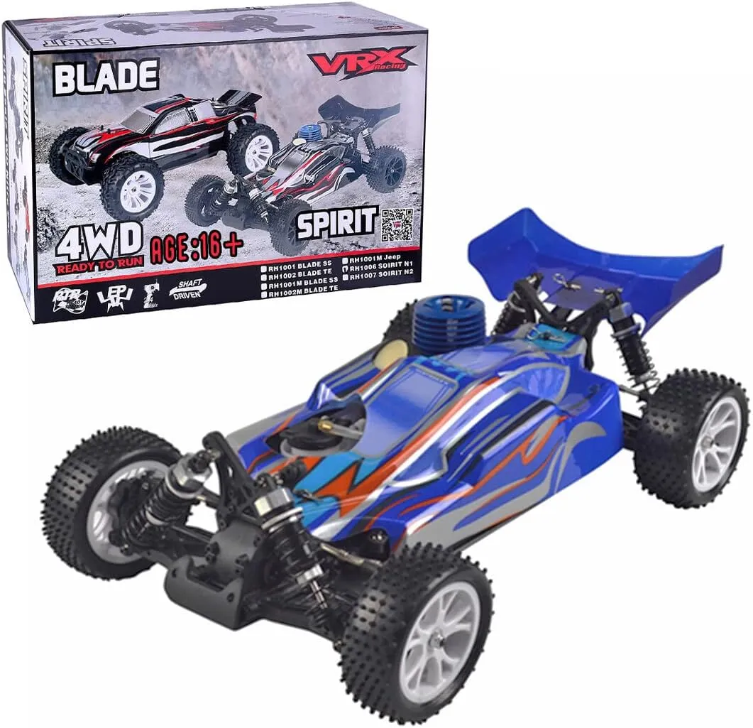 RC Car Model Set,VRX RH1006 Nitro RC Cars Toy, 1/10 4WD Off-Road RC Car with Force.18 Nitro Engine, 2.4Ghz High Speed Remote Control Monster Truck Gifts for Kids & Adults (R0080 Blue RTR Version)