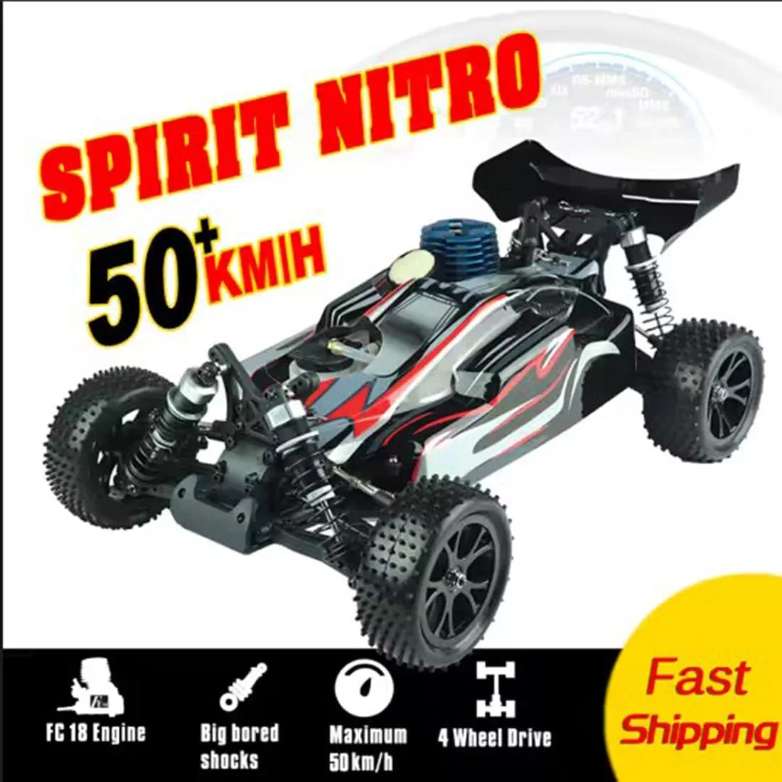 RC Car Model Set,VRX RH1006 Nitro RC Cars Toy, 1/10 4WD Off-Road RC Car with Force.18 Nitro Engine, 2.4Ghz High Speed Remote Control Monster Truck Gifts for Kids & Adults (R0080 Blue RTR Version)