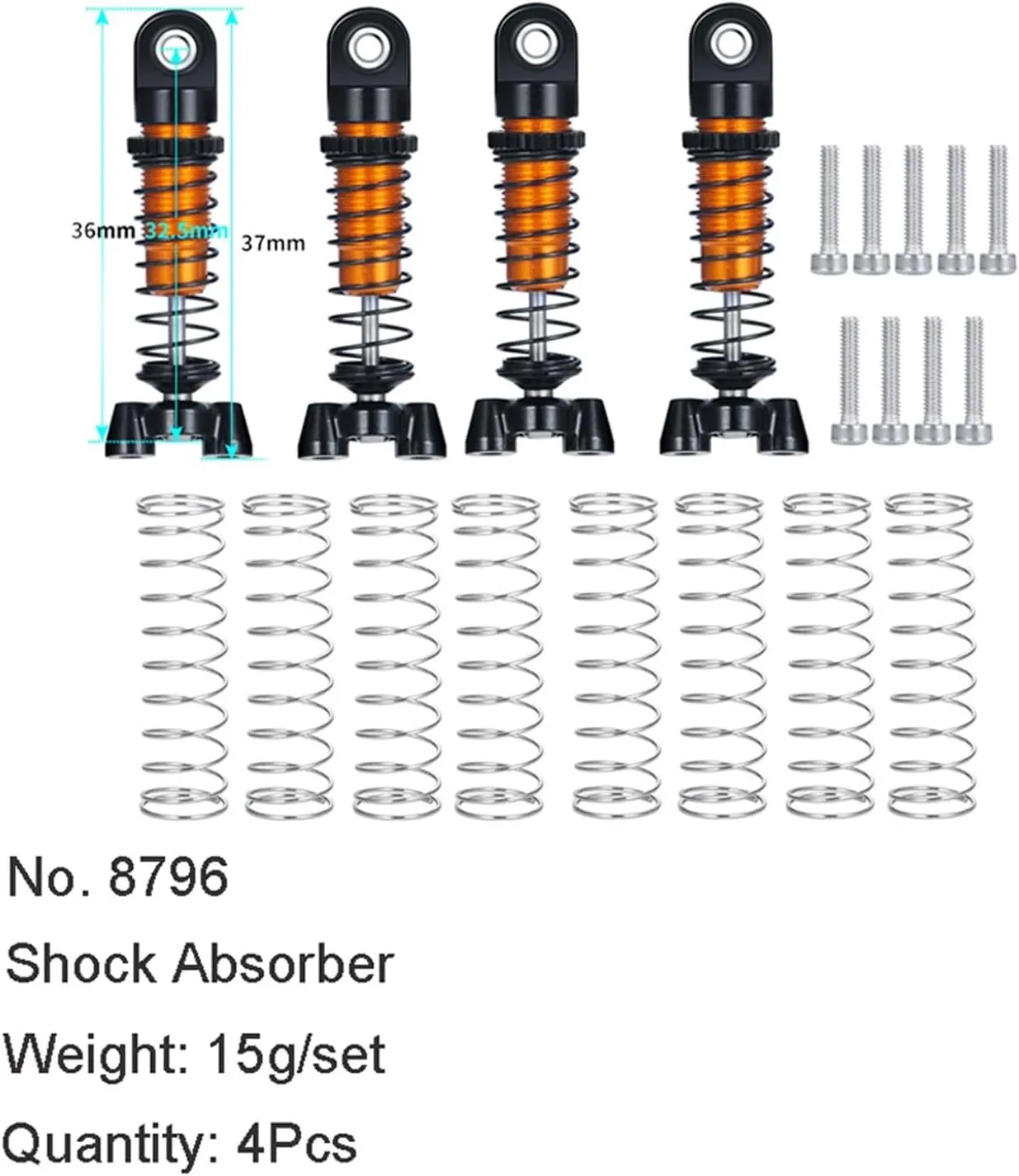 RC Car Parts for Kyosho for Jimny for Mini-Z 4×4 32521 for 4Runner for Hilux 1/18 1/24 4Pcs 37/45mm Metal Adjustable Shock Absorber Damper RC Crawler Car Parts(37mm 4Pcs)