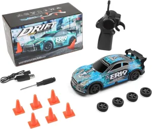 RC Drift Car, 1:22 Scale 4WD 15KM/H High-Speed Racing Sport Car with LED Lights, Mini Electric Remote Control Car Racing Car for Adults - RTR/Blue