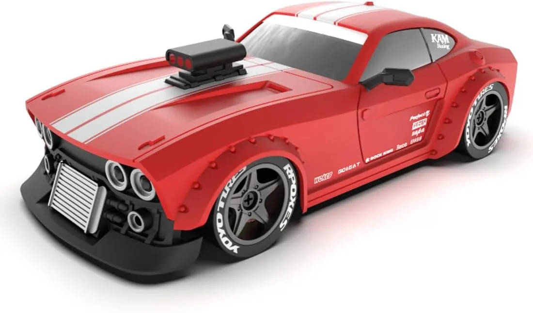 RC Drift Car with Three LED Headlights, 1/32 Scale 4WD 30 KM/H High Speed Electric Mini Racing Sports Car Model with 32-Bit Chip and ESP Gyro, Remote Control Vehicle for Adult