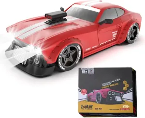 RC Drift Car with Three LED Headlights, 1/32 Scale 4WD 30 KM/H High Speed Electric Mini Racing Sports Car Model with 32-Bit Chip and ESP Gyro, Remote Control Vehicle for Adult