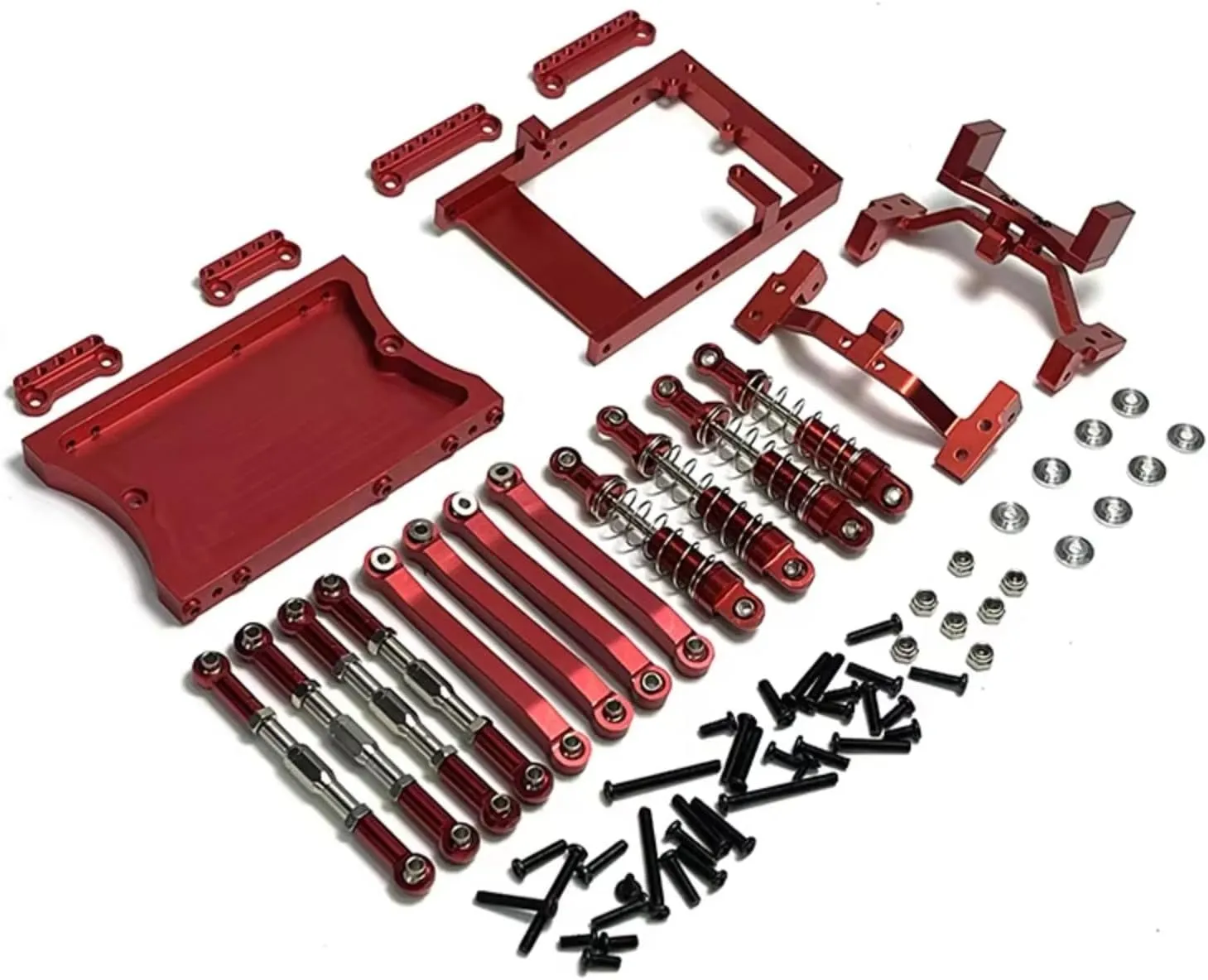 Rc Shock Absorber for MN D90 for MN98 for MN99S 1/12 Metal for Chassis Link Rod Servo Mount Shock Absorber Beam Set RC Car Parts and Accessories Replacement Use(Red)
