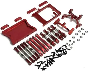 Rc Shock Absorber for MN D90 for MN98 for MN99S 1/12 Metal for Chassis Link Rod Servo Mount Shock Absorber Beam Set RC Car Parts and Accessories Replacement Use(Red)