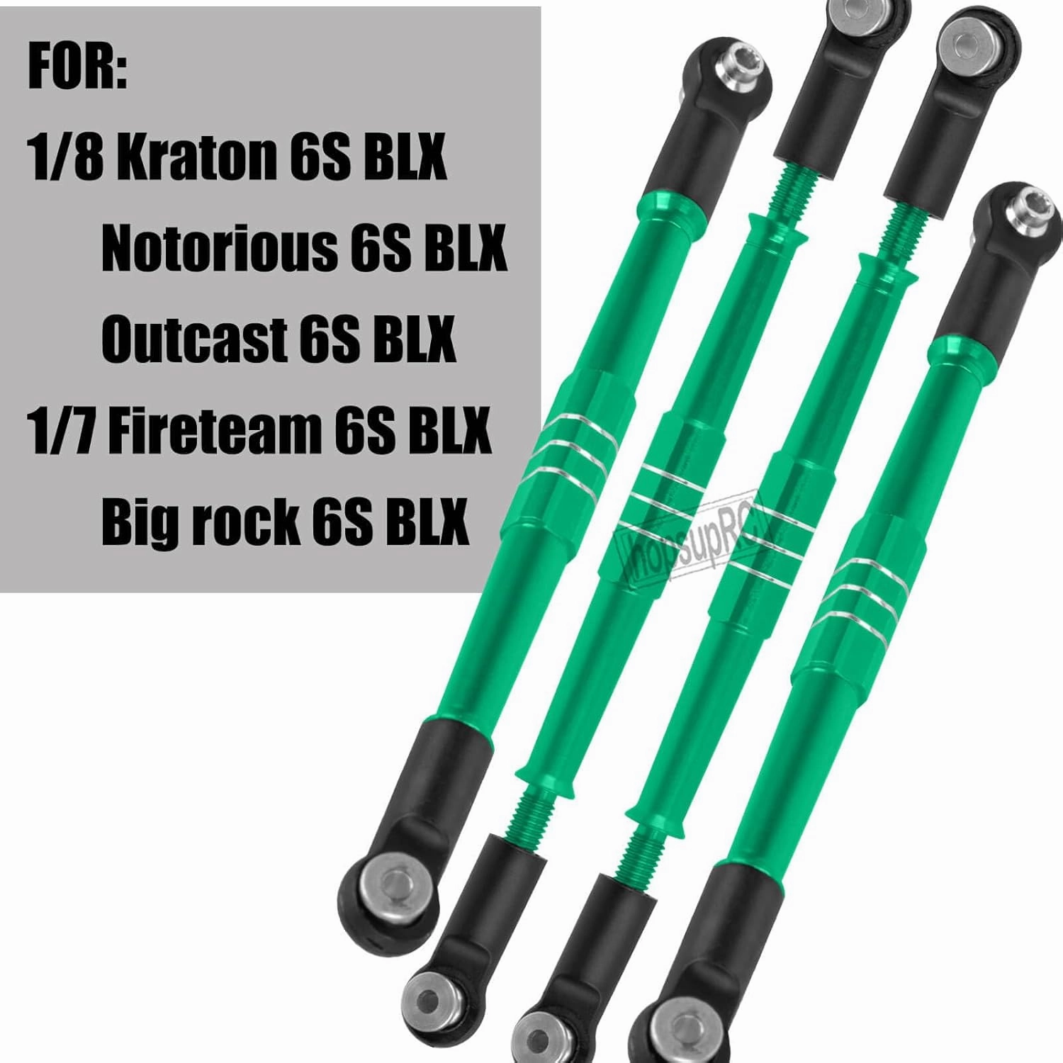 RC 7075 Aluminum Turnbuckles Camber Links Toe Link Upgrades Part for 1/8 Kraton 6S BLX,Notorious 6S V5,Outcast 6S BLX,1/7 Fireteam Big Rock,with 25T Servo Saver Arm Hops Up.(Green)