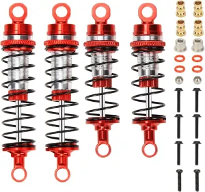 RCAWD 4x Full Alloy Front Rear Losi mini 2 Shocks Absorber Damper Oil Filled Type For Losi 1-16 Mini-B 1-18 Mini-T 2Wd Rc Car(Red)