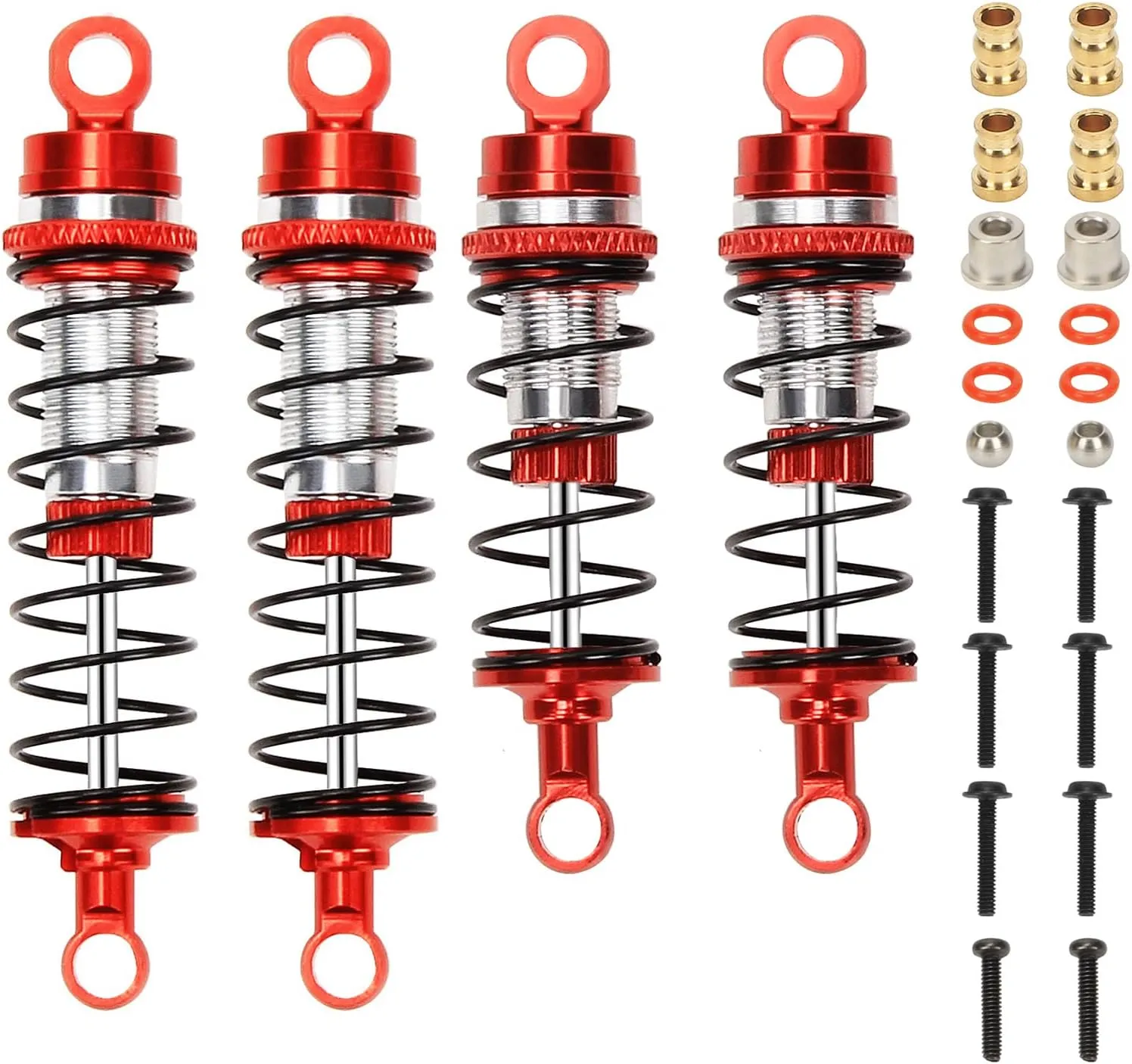 RCAWD 4x Full Alloy Front Rear Losi mini 2 Shocks Absorber Damper Oil Filled Type For Losi 1-16 Mini-B 1-18 Mini-T 2Wd Rc Car(Red)