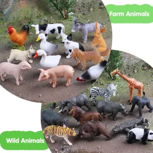 RCOMG 24 PCS Small Animal Toy Set: Realistic Farm & Forest Animal Figurines - Perfect Cake Topper, Party Favors for Kids & Toddlers