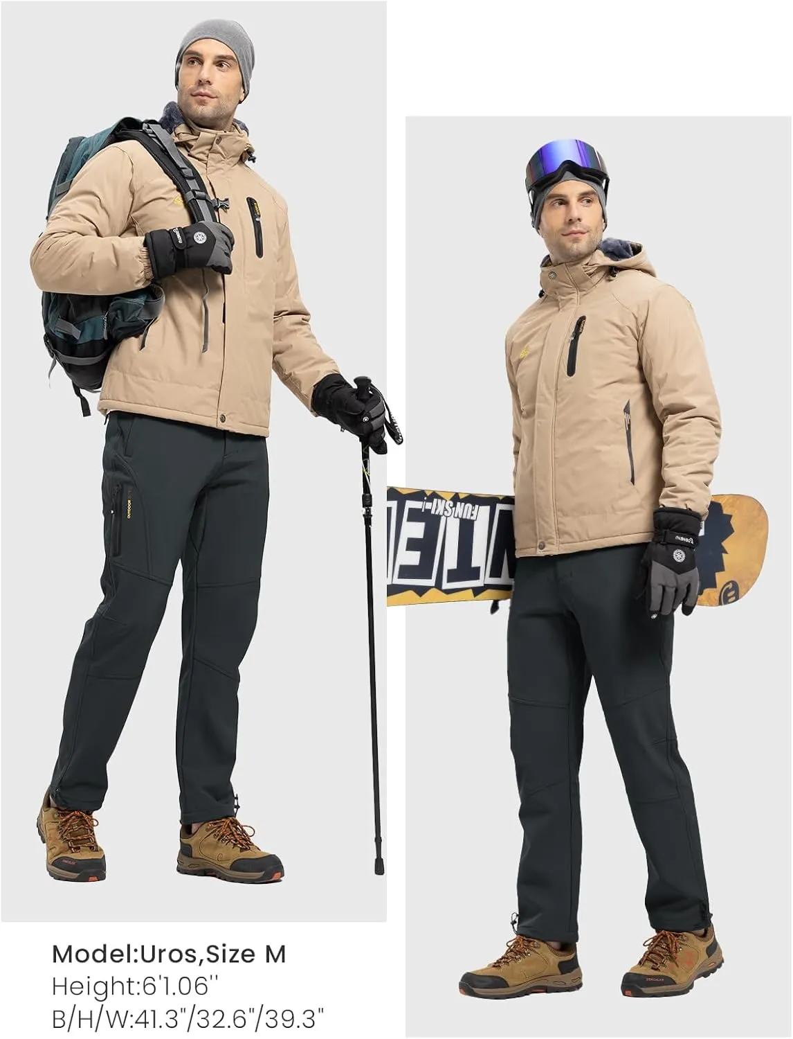 Rdruko Men's Snow Pants Waterproof Insulated Winter Hiking Pants Snowboard Fleece Lined Softshell Ski Pants