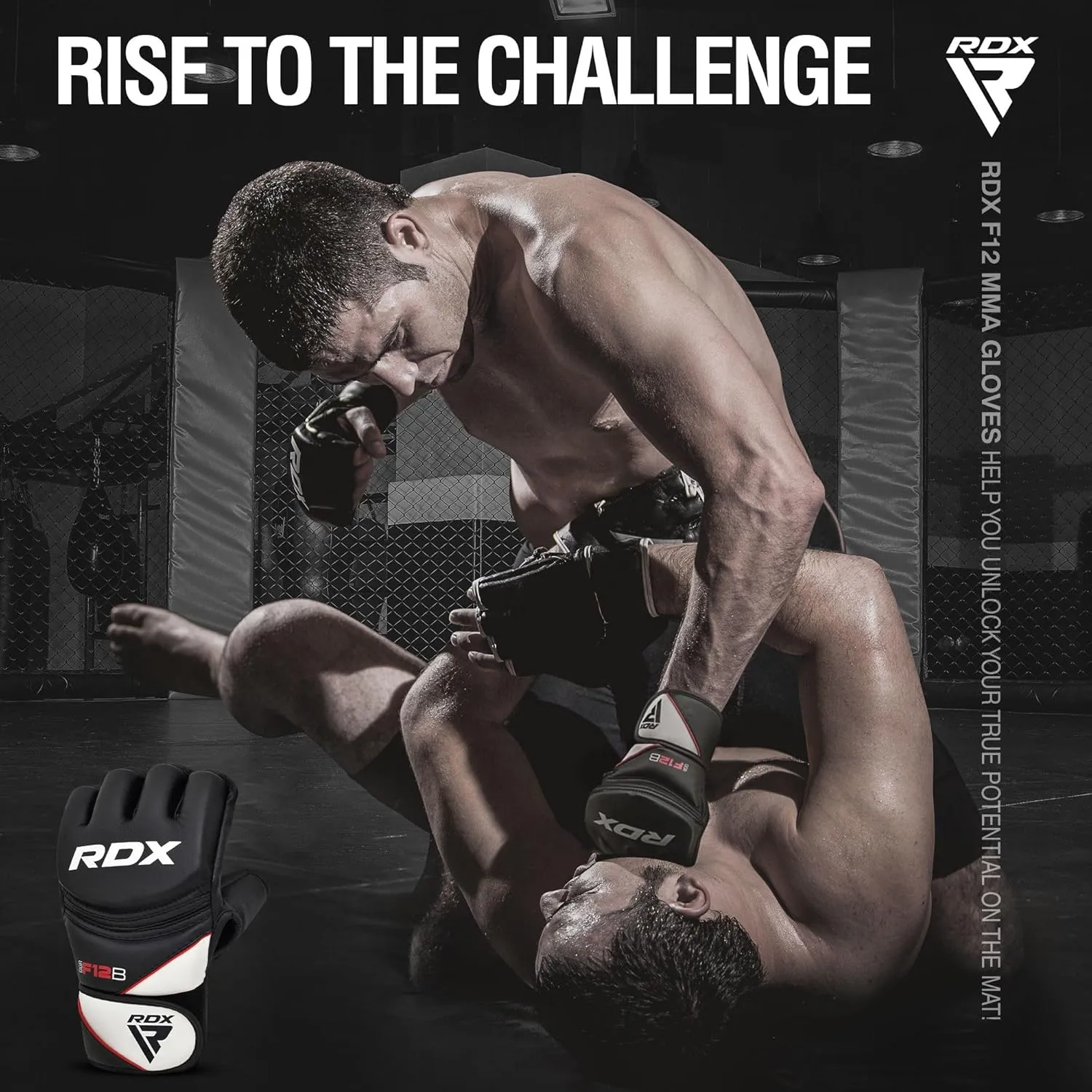 RDX MMA Gloves Grappling Sparring, Maya Hide Leather, Boxing Gloves Men Women Muay Thai Martial Arts Training, Half Finger Adjustable Mitts Wrist Support Kickboxing Cage Fighting Punching Bag Workout