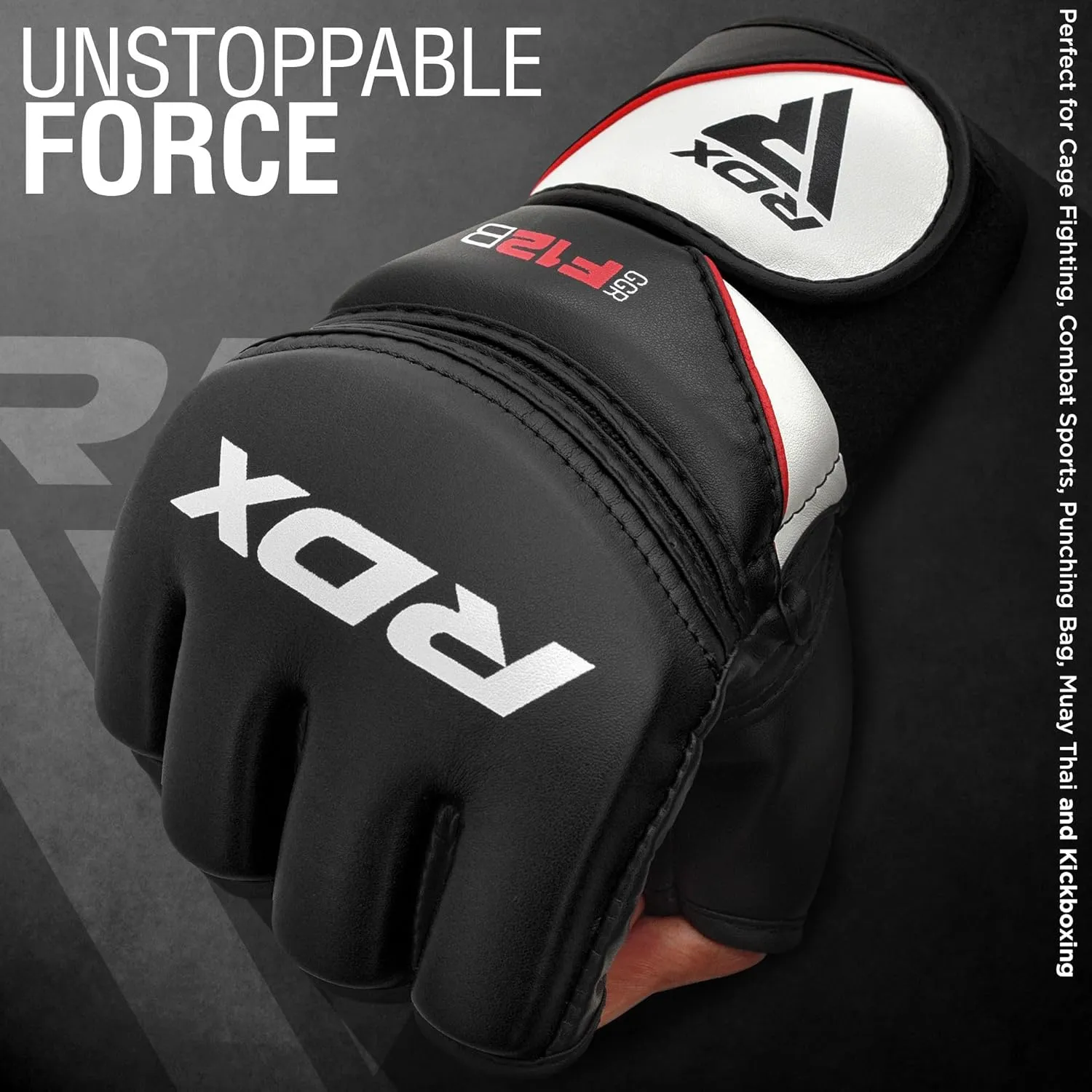 RDX MMA Gloves Grappling Sparring, Maya Hide Leather, Boxing Gloves Men Women Muay Thai Martial Arts Training, Half Finger Adjustable Mitts Wrist Support Kickboxing Cage Fighting Punching Bag Workout