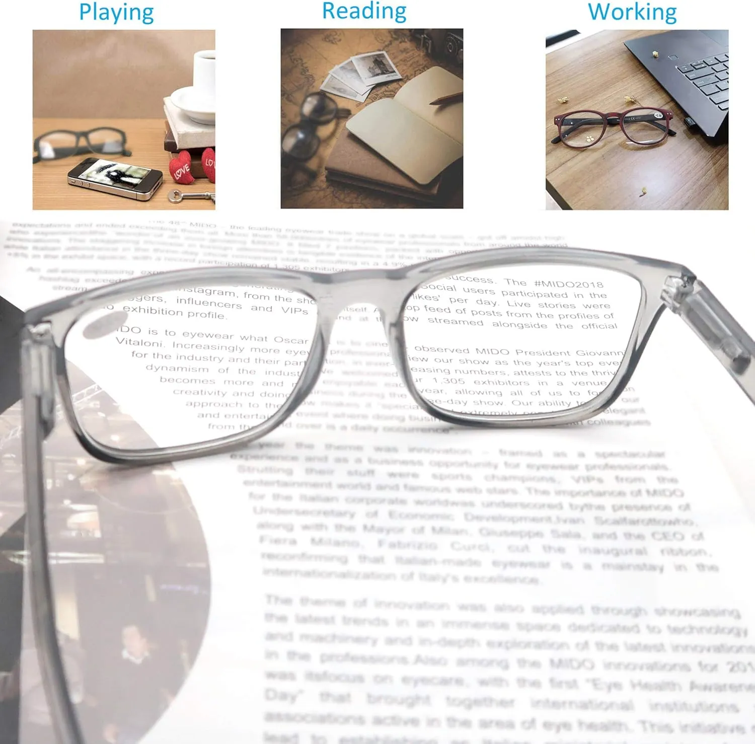 Reading Glasses 2.0 Oversized Large Square Men Readers 4 Pack,Comfort Lightweight Eyeglasses Flexible Spring Hinge
