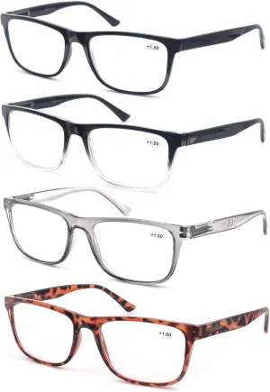 Reading Glasses 2.0 Oversized Large Square Men Readers 4 Pack,Comfort Lightweight Eyeglasses Flexible Spring Hinge
