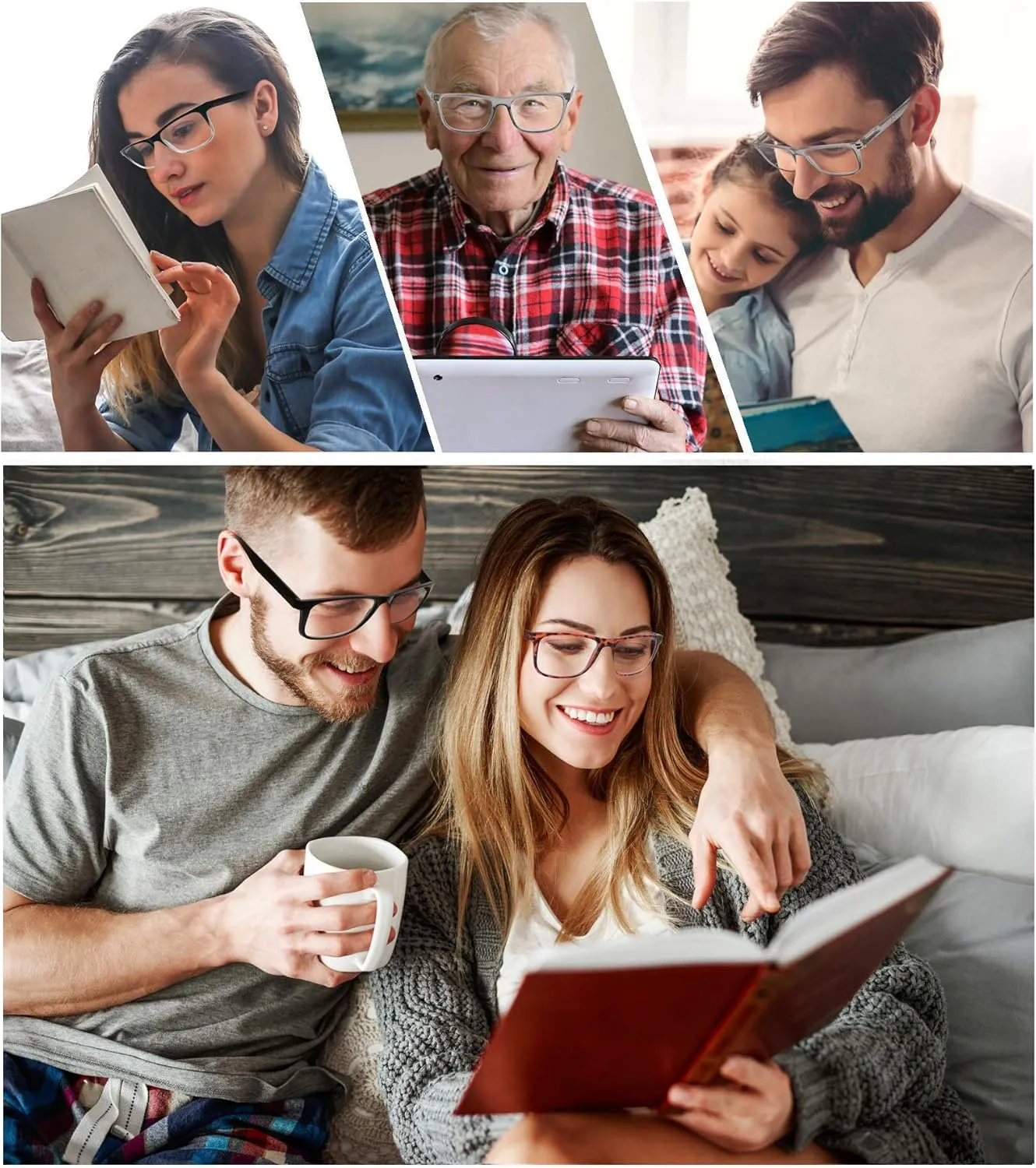 Reading Glasses 2.0 Oversized Large Square Men Readers 4 Pack,Comfort Lightweight Eyeglasses Flexible Spring Hinge