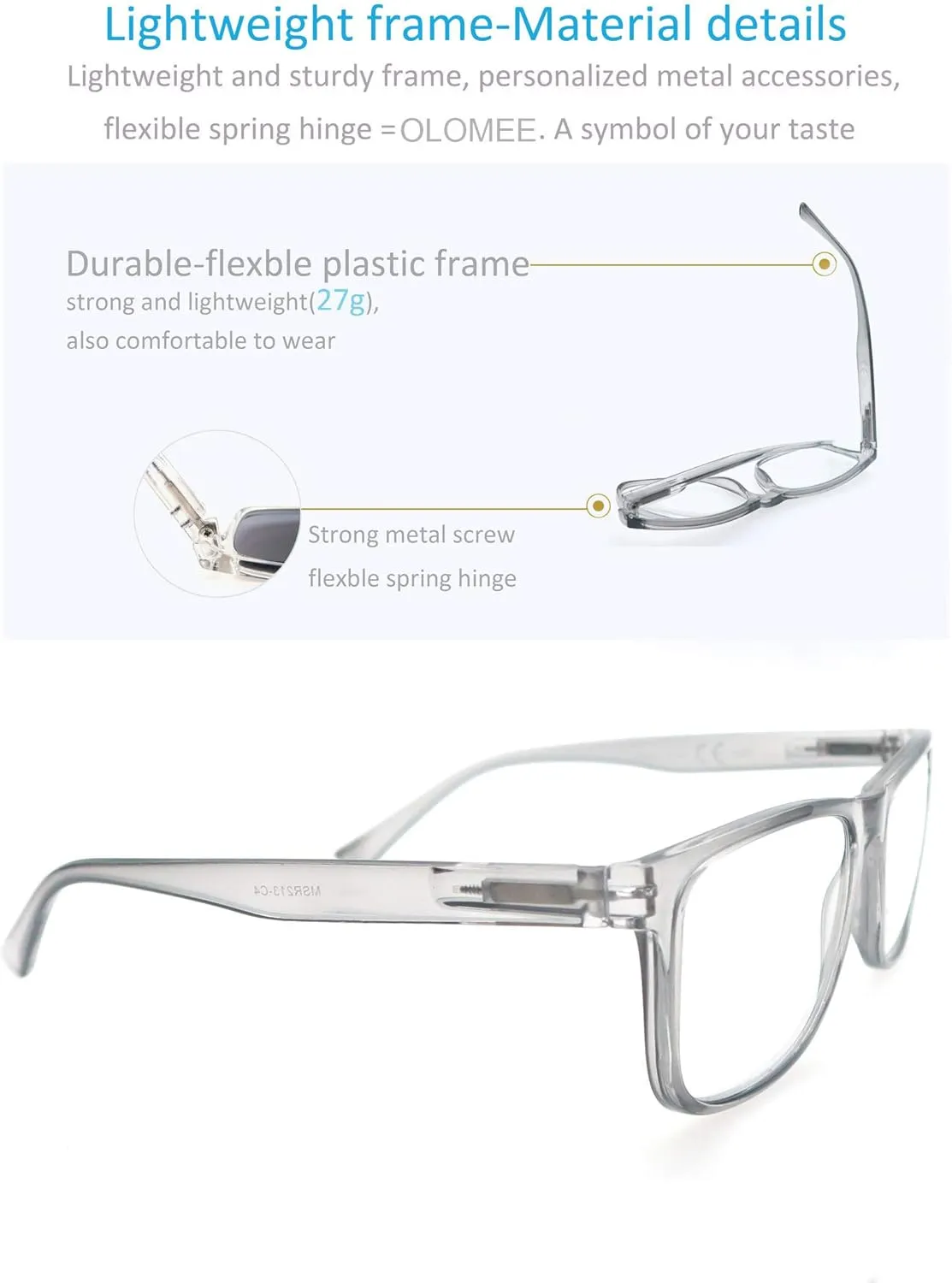 Reading Glasses 2.0 Oversized Large Square Men Readers 4 Pack,Comfort Lightweight Eyeglasses Flexible Spring Hinge