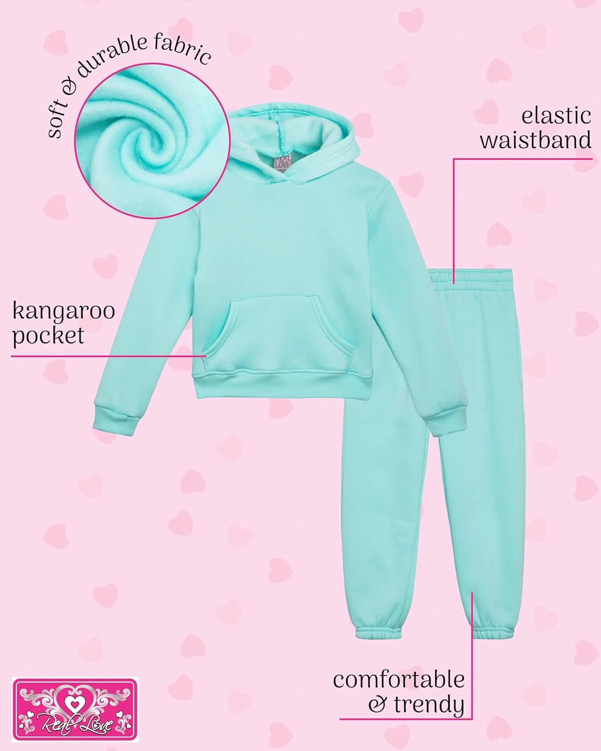 Real Love Toddler Girls' Jogger Set - 2 Piece Soft Fleece Pullover Hoodie and Jogger Pants for Little Girls (2T-6)