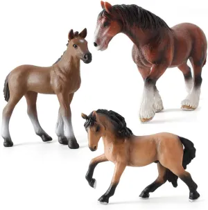 Realistic 3 PCS Horse Farm Animal Figures Model Figurines Family Party Supplies Collection Desktop Decoration Development Set Cognitive Toy for Boys Kid Toddlers