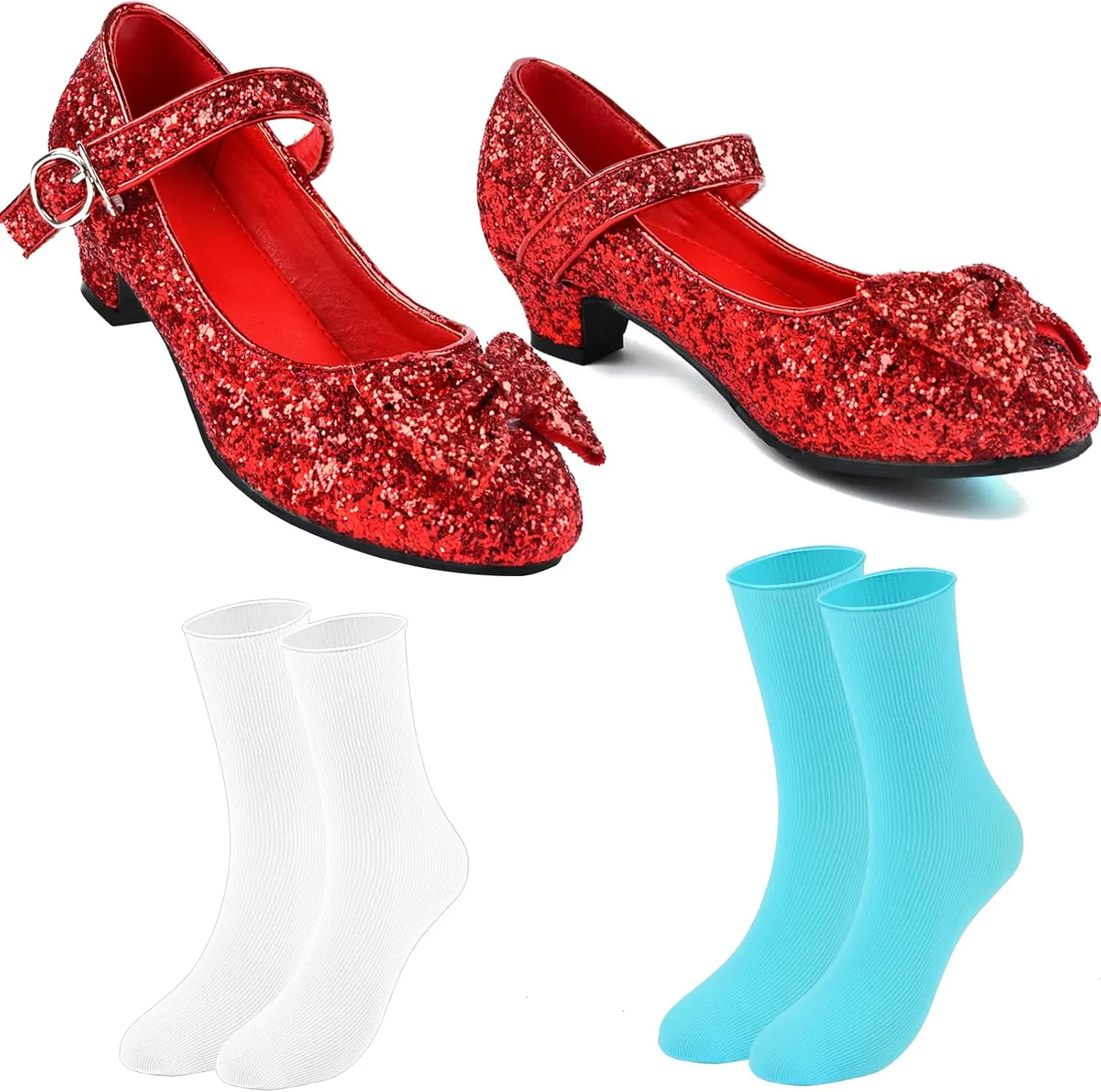 Red Glitter Shoes Socks Set for Girls Book Storybook Character Dress Accessories for Kids Toddler Halloween Dress