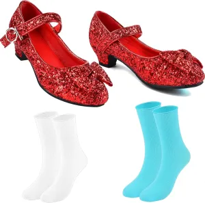 Red Glitter Shoes Socks Set for Girls Book Storybook Character Dress Accessories for Kids Toddler Halloween Dress