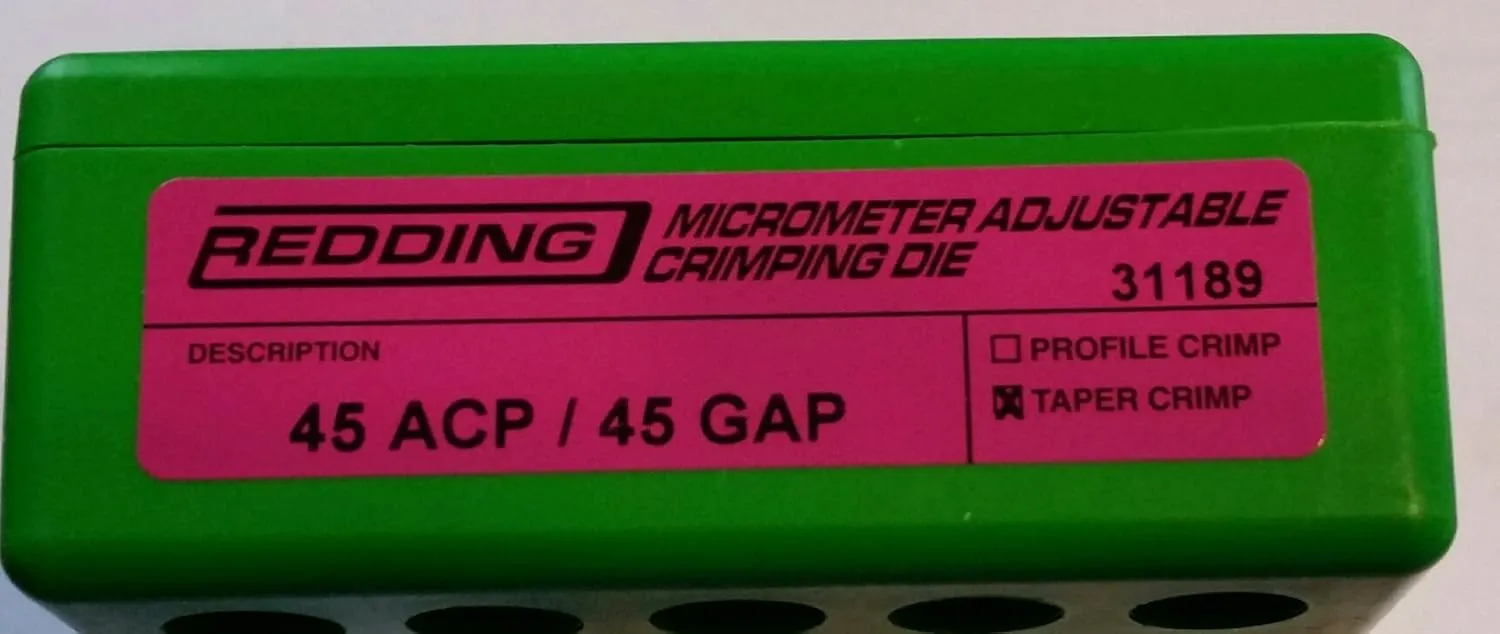 Redding Reloading 45 ACP-45 GAP Micro-Adjustable Taper Steel Crimp Die with Knurled Micrometer Barrel Type for Easy Access & Precise Adjustments (31189)
