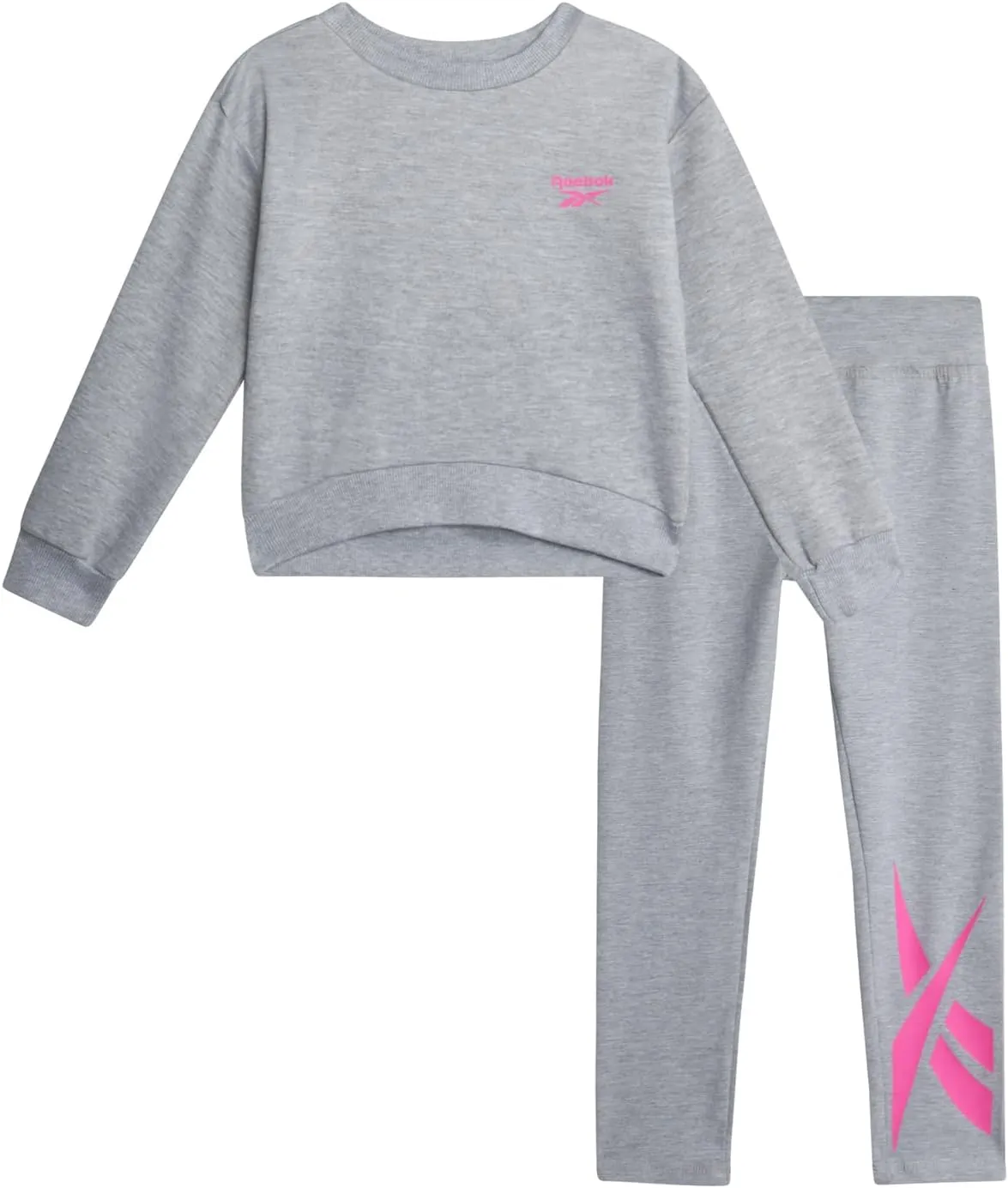 Reebok Baby Girls Pants Set - 2 Piece Cozy Fleece Crewneck Sweatshirt and Girls Leggings for Toddlers and Little Kids (2T-6X)