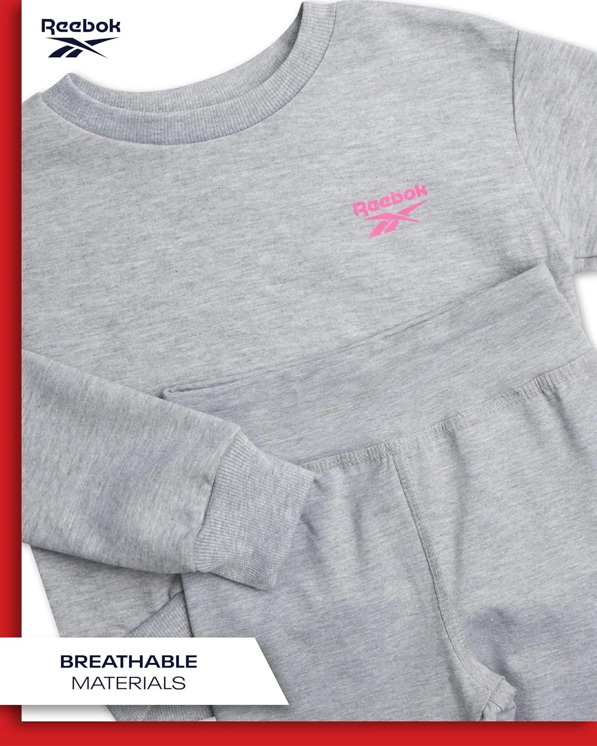 Reebok Baby Girls Pants Set - 2 Piece Cozy Fleece Crewneck Sweatshirt and Girls Leggings for Toddlers and Little Kids (2T-6X)