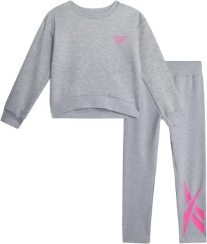 Reebok Baby Girls Pants Set - 2 Piece Cozy Fleece Crewneck Sweatshirt and Girls Leggings for Toddlers and Little Kids (2T-6X)