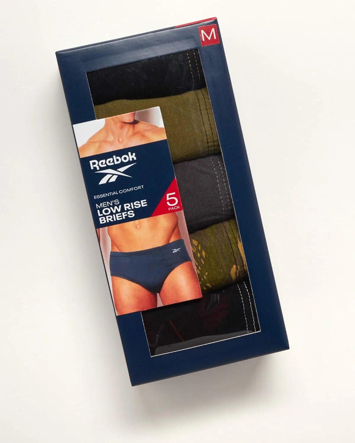 Reebok Low Rise Mens Underwear Briefs - 5 Pack Performance Briefs Cotton Underwear For Men with Contour Pouch (Sizes: S-XL)