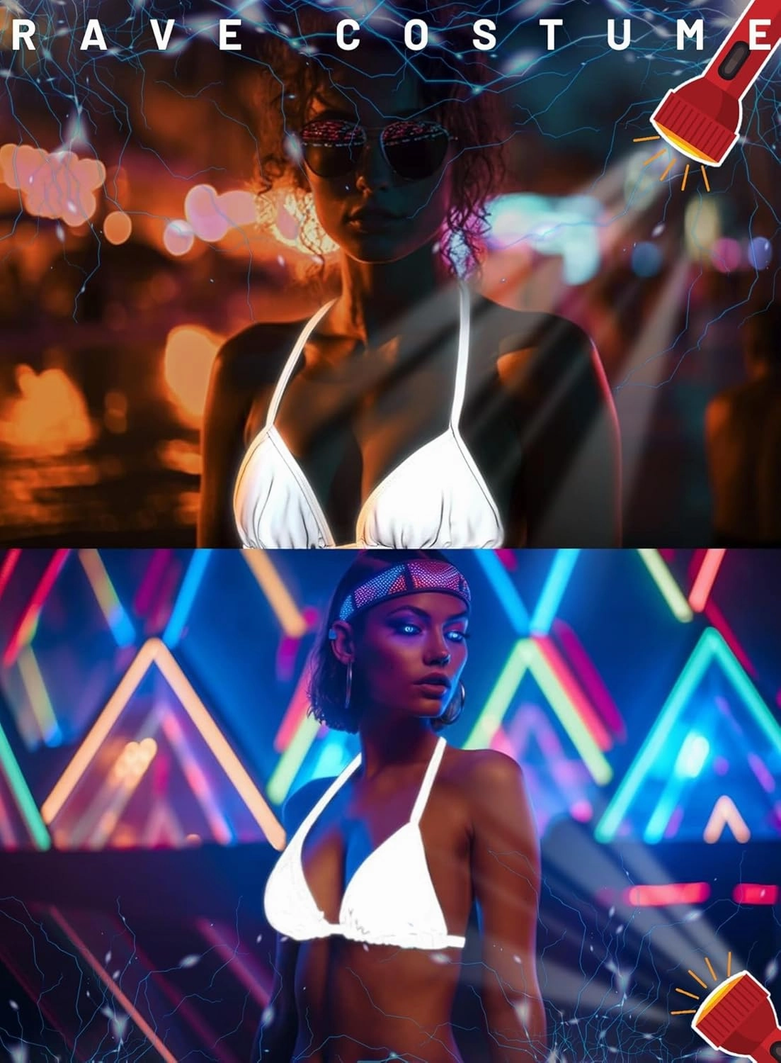 Reflective Rave Outfits for Women - Sexy Shiny Festival Halter Triangle Top Thong EDM Night Metallic Bikini Set
